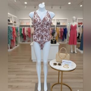 Brown & Cream Damask One-Piece Swimsuit | Plus Size 3XL